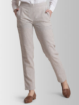 FABLE STREET - Linen Elasticated Straight Fit Pant - Beige