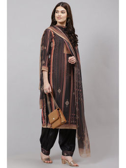 Biba - Black Poly Crepe Unstitched Dress Material Suit (Set of 3)