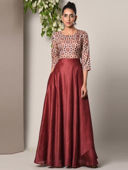 trueBrowns - Maroon Print Bodice Dress