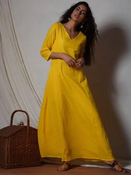 trueBrowns - Yellow Silver Highlight Kurta Dress