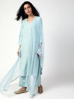 trueBrowns - Blue Gota Slit Salwar Suit With Dupatta - Set of 3