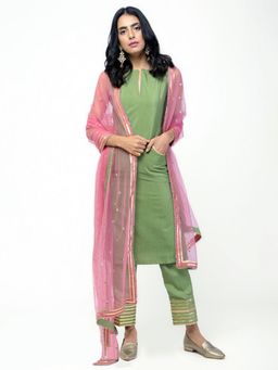 trueBrowns - Green Gota Straight Kurta - Set of 3