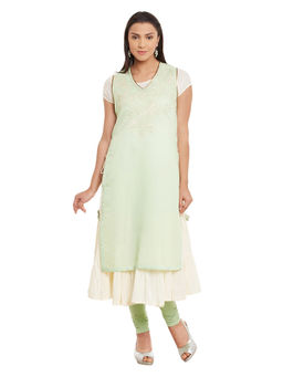 Biba - Green Kurta With Inner (Set of 2)