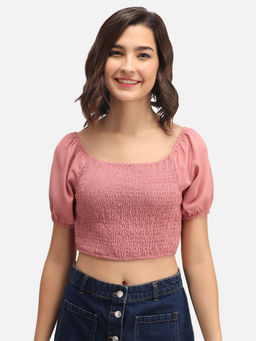 Trend Arrest - Pink Solid Smocking Crop Top