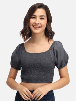 Trend Arrest - Grey Solid Smocking Crop Top