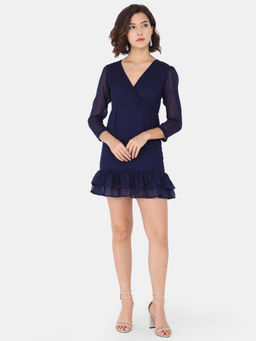Trend Arrest - Solid Navy Blue Dobby Dress