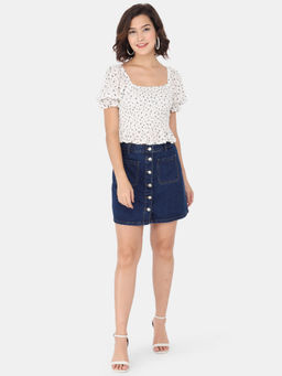 Trend Arrest - White Printed Smocking Top