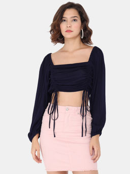 Trend Arrest - Navy Blue Solid Ruched Top