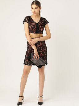 Trend Arrest - Black Patterned Crop Top With Skirt (Set of 2)