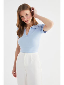 Trendyol - Women'S Clear Blue Solid/Plain Pattern Tops