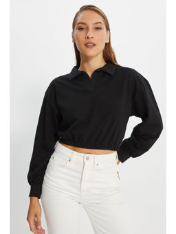 Trendyol - Black Collar Neck Full Sleeves Sweatshirt