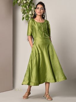 trueBrowns - Green Gold Button Dress