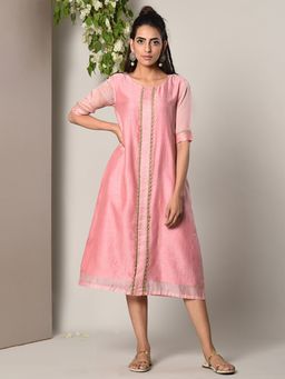 trueBrowns - Mud Pink Jute Center Panel Dress