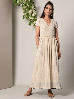 trueBrowns - Crinkled Cotton Yoke Border Dress