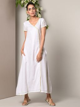 trueBrowns - White Green Highlight Angrakha Dress