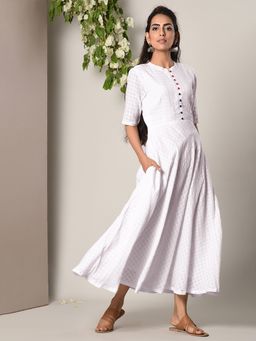 trueBrowns - White Pink-Blue Button Dress