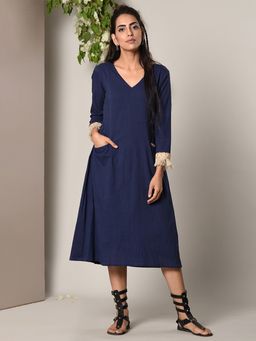 trueBrowns - Blue Cotton Jute Highlight Dress