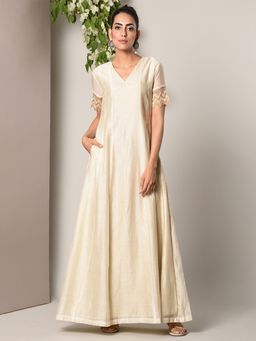trueBrowns - Beige Jute Sleeve Dress