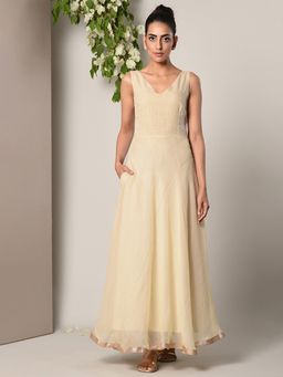 trueBrowns - Beige Cotton Net Dress