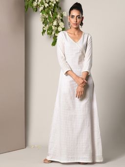 trueBrowns - White Crochet Angrakha Dress