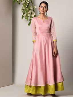 trueBrowns - Mud Pink Green Border Suit Dress