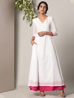 trueBrowns - White Pink Peek-a-Boo Dress