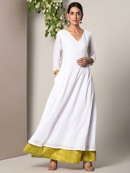 trueBrowns - White Green Peek-a-Boo Dress