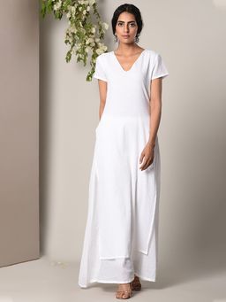 trueBrowns - White Dabka Kurta White Flare Dress