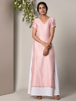 trueBrowns - Mud Pink Kurta White Flare Dress