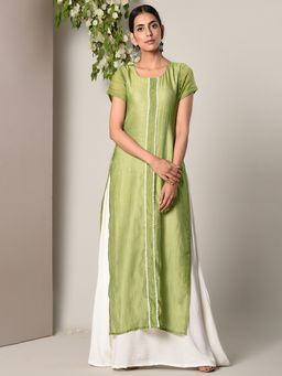 trueBrowns - Olive Kurta White Flare Dress