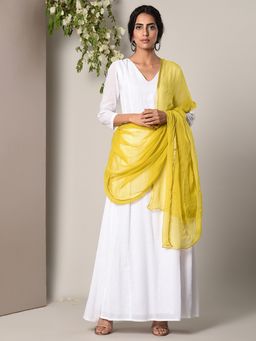 trueBrowns - White Dress Green Chiffon Dupatta - Set of 2