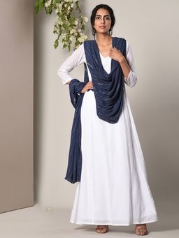 trueBrowns - White Dress Blue Silver Crinkle Dupatta - Set of 2