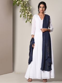 trueBrowns - White Dress Blue Golden Crinkle Dupatta - Set of 2