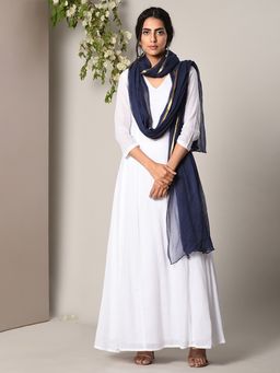 trueBrowns - White Dress Blue Chiffon Dupatta - Set of 2