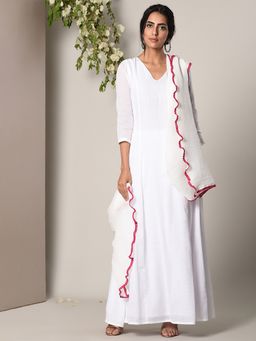 trueBrowns - White Dress Crinkle Pink Lace Dupatta - Set of 2