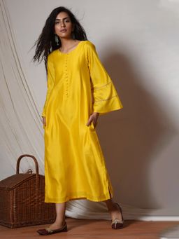 trueBrowns - Yellow Bell Sleeve Kurta Dress