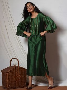 trueBrowns - Cocktail Green Jute Kurta Dress