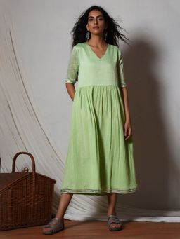 trueBrowns - Mint Green Crinkled Flare kurta dress