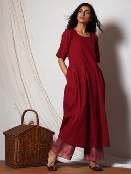 trueBrowns - Maroon Kurta With Kota Silk Farshi Pant - Set of 2