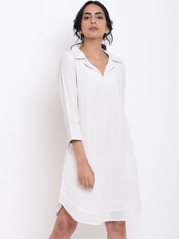 trueBrowns - White Cotton Collared Dress