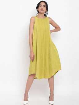 trueBrowns - Green Cotton Panelled Dress