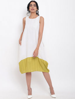trueBrowns - White Yellow Horizontal Panel Dress