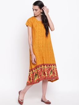 trueBrowns - Yellow Print Border Dress