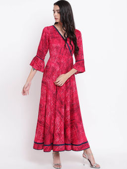 trueBrowns - Pink Print Border Dress