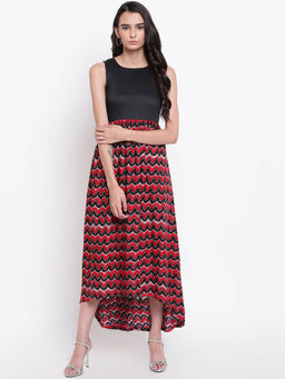 trueBrowns - Red Chevron Asymmetric Dress