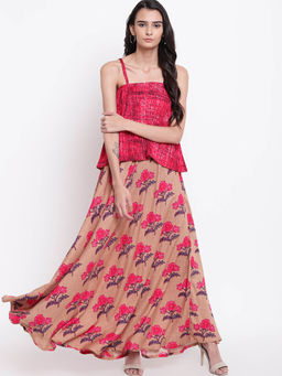 trueBrowns - Beige Pink Floral Skirt-Top (Set of 2)