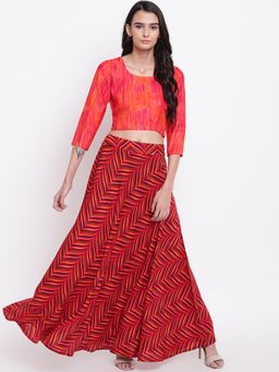 trueBrowns - Red Pink Stripe Skirt-Top (Set of 2)