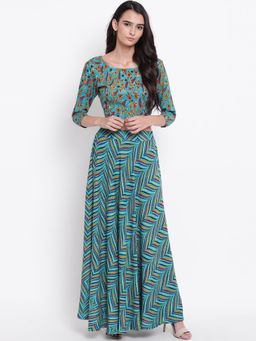 trueBrowns - Blue Stripe Floral Skirt-Top (Set of 2)