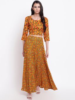 trueBrowns - Yellow Stripe Floral Skirt-Top (Set of 2)
