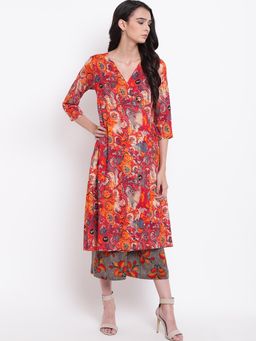 trueBrowns - Red Print Angrakha Set